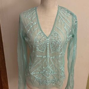 Sheer Seafoam Sequin Embellished Women's Top